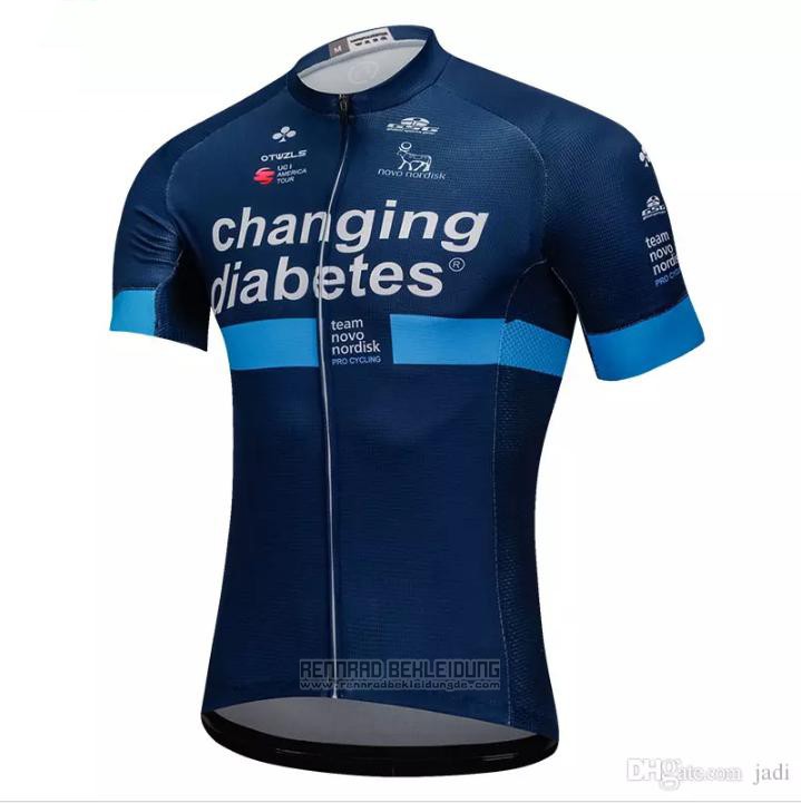 2018 Fahrradbekleidung Changing Diabetes Blau Trikot Kurzarm und Tragerhose